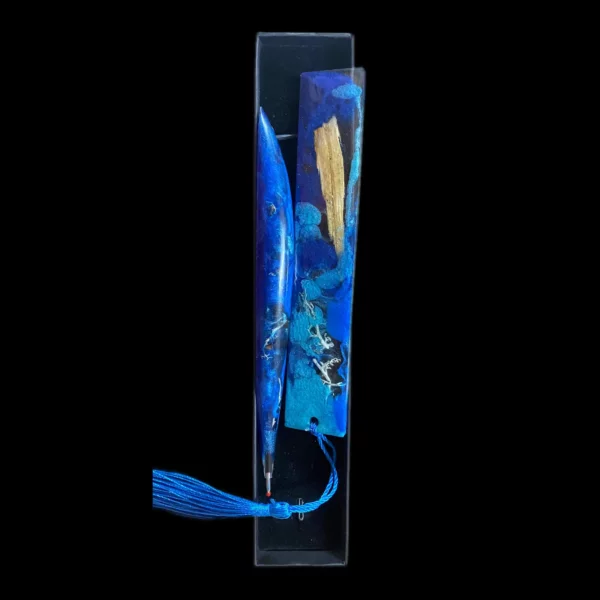 set stylo et marque page bleu