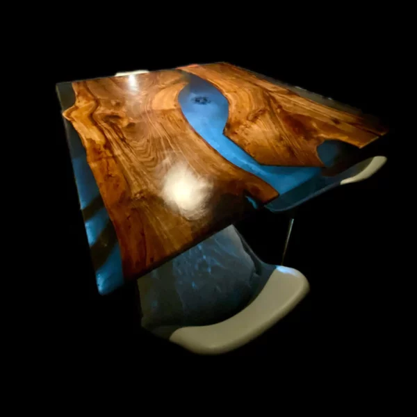table salle à manger résine epoxy design lumineuse avec led
