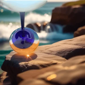 Sous-verre ovale avec verre décor rocher plage